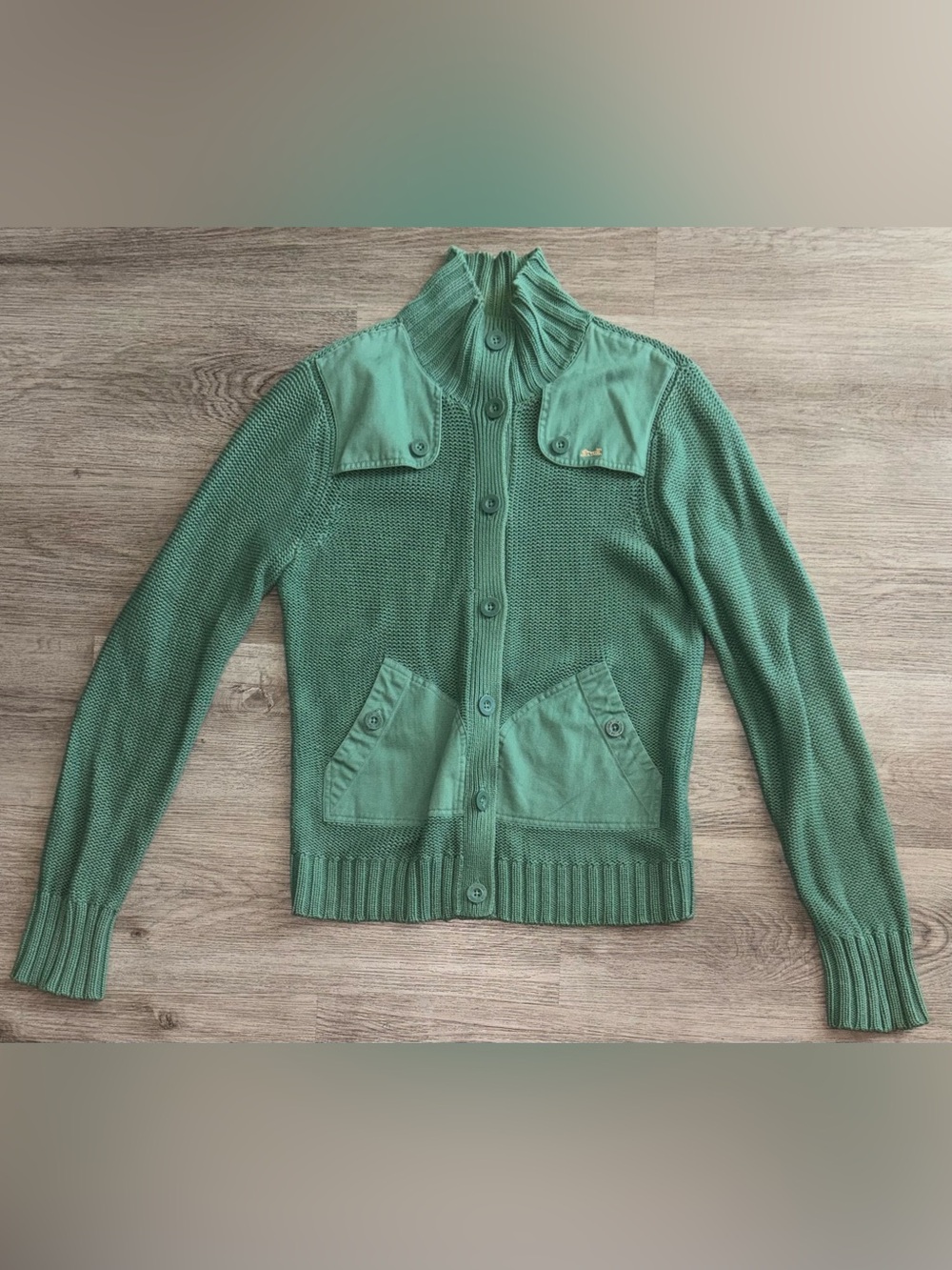 Le Tigre Seafoam Green Button-Up Knit Cardigan